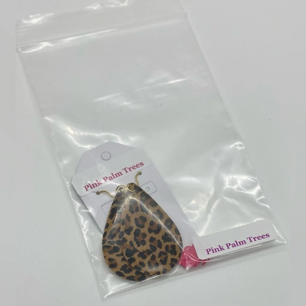 Brown Animal Print FauxFur Leather Dangle Earrings Boho Eclectic Y2K Festival - Picture 8 of 10